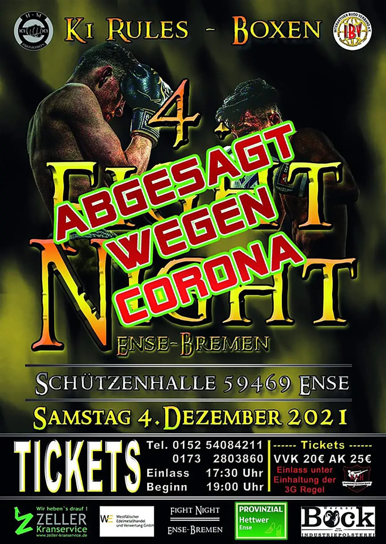 Fight Night 4 in Ense Bremen am 4 Dezember 2021 abgesagt wegen Corona