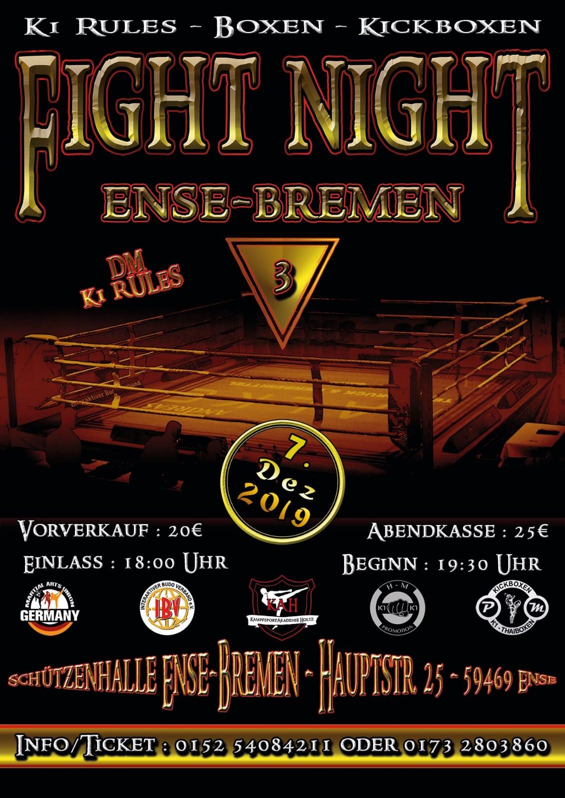 3te Fight Night in Ense-Bremen im Dezember 2019