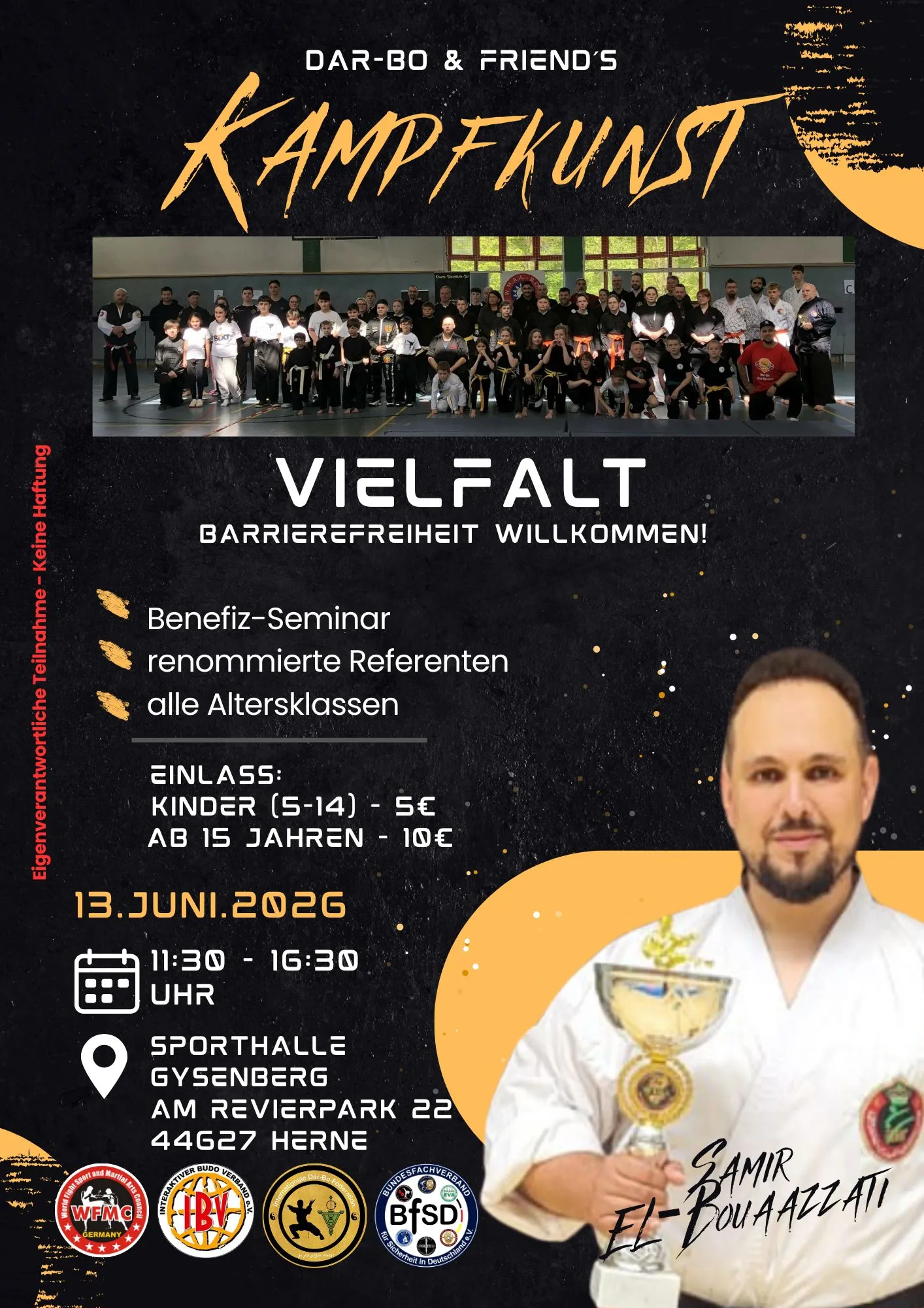 Kampfkunst für Vielfalt - Dar-Bo & Friends am 13 Juni 2026 in Herne - Plakat Kampfkunst für Vielfalt - Dar-Bo & Friends am 13 Juni 2026 in Herne - Plakat