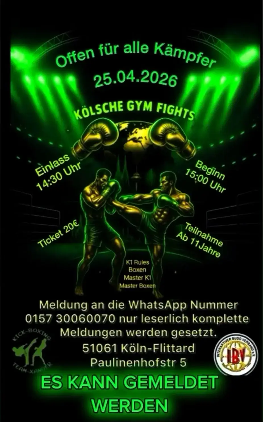 Kölsche Gym Fights am 25. April 2026 in Köln-Flittard