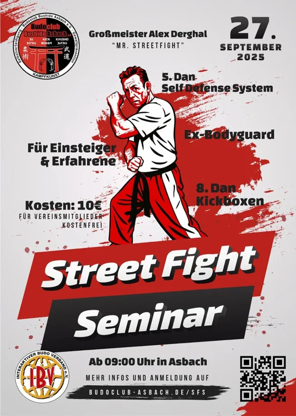 Street Fight Seminar mit Großmeister Alex Derghal beim Budoclub Bushido Asbach e.V. am 27. September 2025 in Asbach